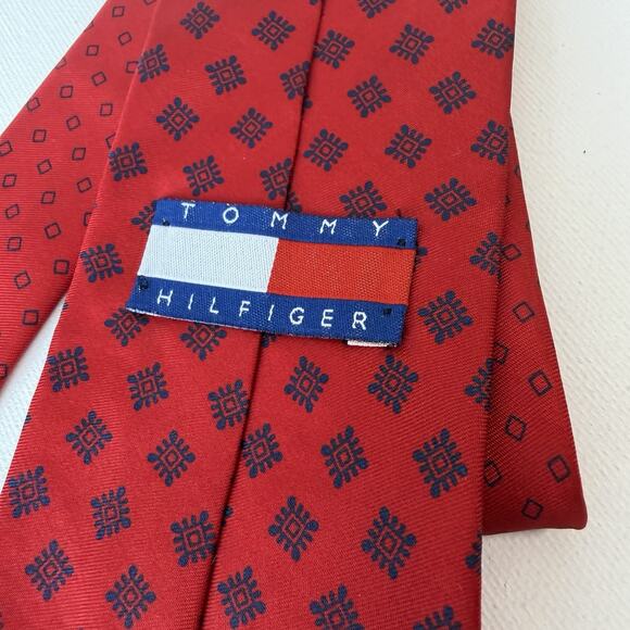 Tommy Hilfiger Vintage Red Silk Tie | Made in USA - Picture 4 of 14
